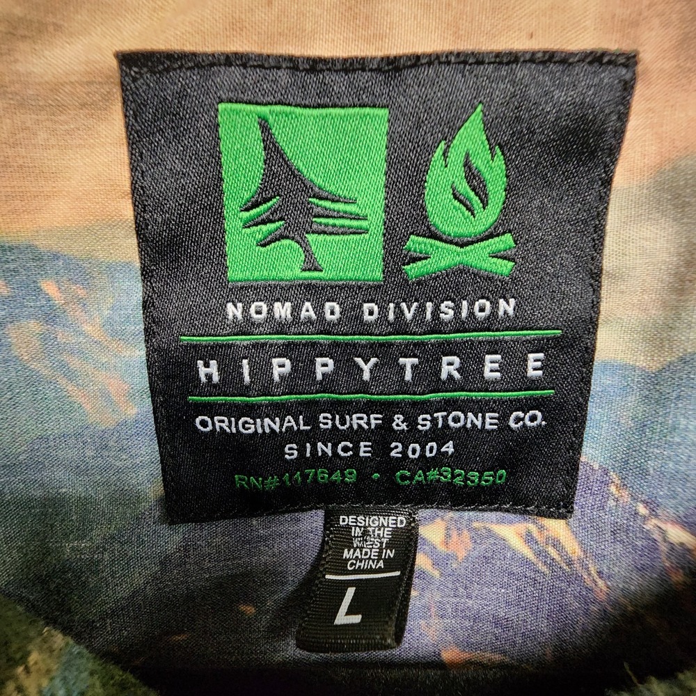 Hippy Tree Flannel Nomad Division Shirt Men Large (Fits Slim) Green Plaid Cotton - Picture 8 of 11